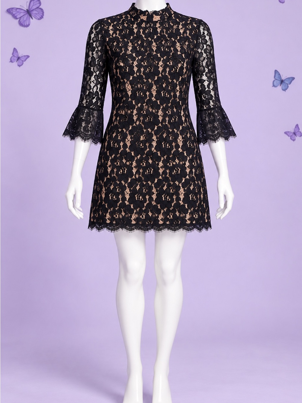 Forever 21 Black Lace Overlay Mini Dress with Nude Lining